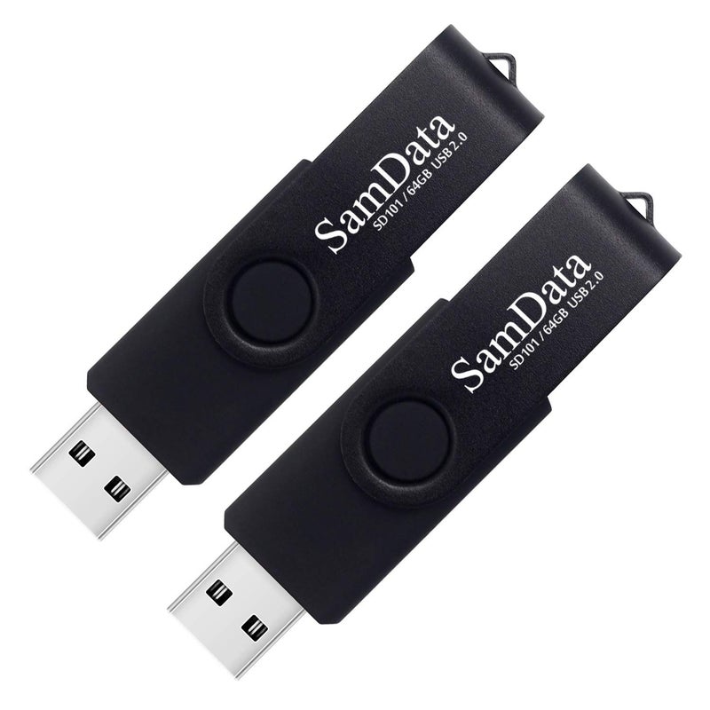 SamData 64GB USB Flash Drives 2 Pack 64GB Thumb Drives Memory Stick Jump Drive with LED Light for Storage and Backup (2 Pack Black) - Image 1
